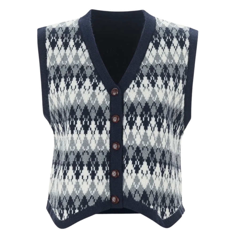 NWT Cider Argyle Sweater Vest | Knit Stretch + Button Closure (One Size)